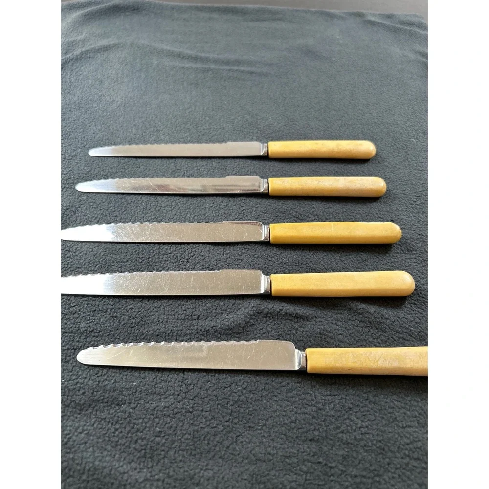Vintage Smith Seymour Ltd Sheffield Stainless Knives Faux Bone Handle Set of 5